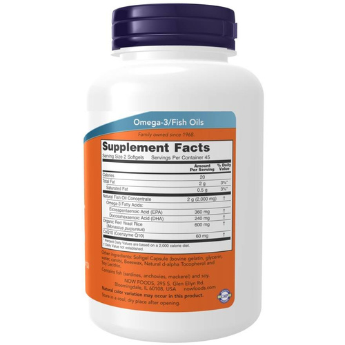 Now Foods Red Omega Red Yeast Rice Supports Heart Function 90 Capsules