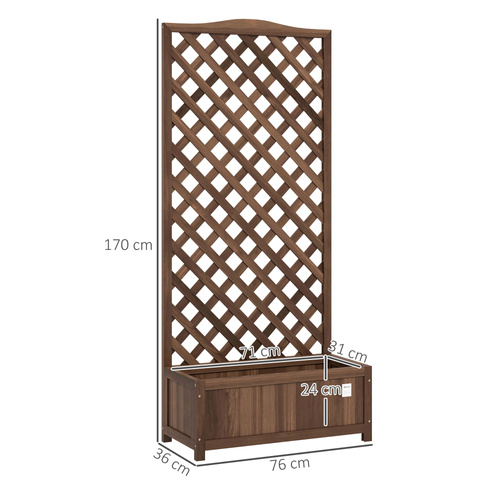 Outsunny Wooden Planter with Trellis, Freestanding Raised Bed for Garden with Lattice, Outdoor Planter Box for Climbing Plants, Vines, Flowers, 76 x 36 x 170 cm, Dark Brown