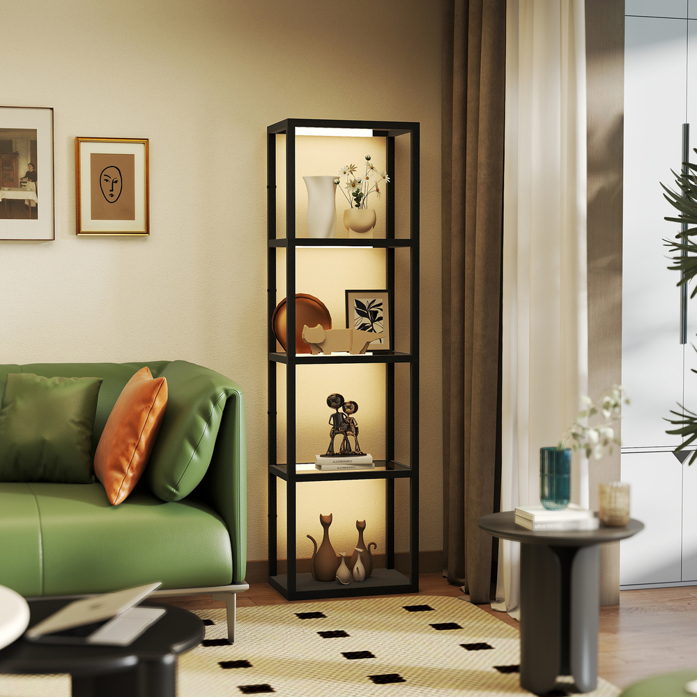 HOMCOM Four-Shelf Floor Lamp - Black