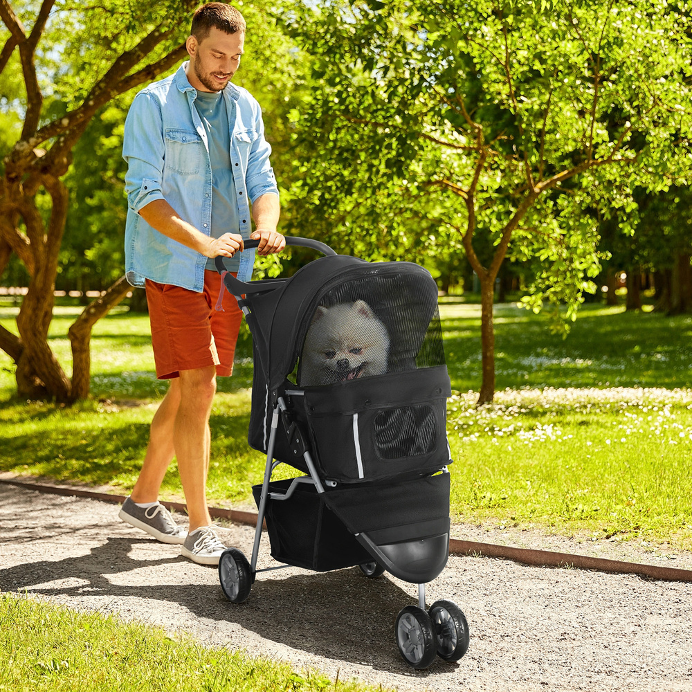 PawHut 3 Wheel Pet Stroller for Small and Miniature Dogs, Black