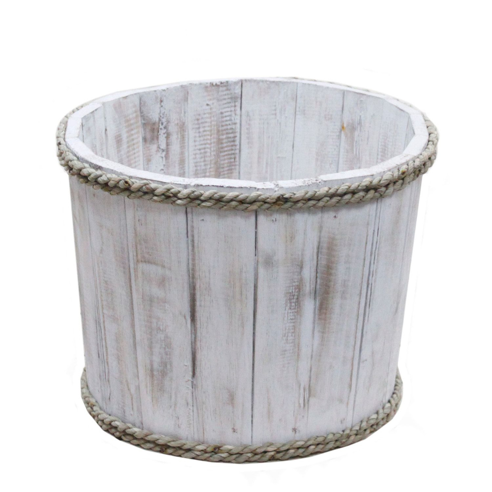 Small Wooden Storage Tub – Whitewash