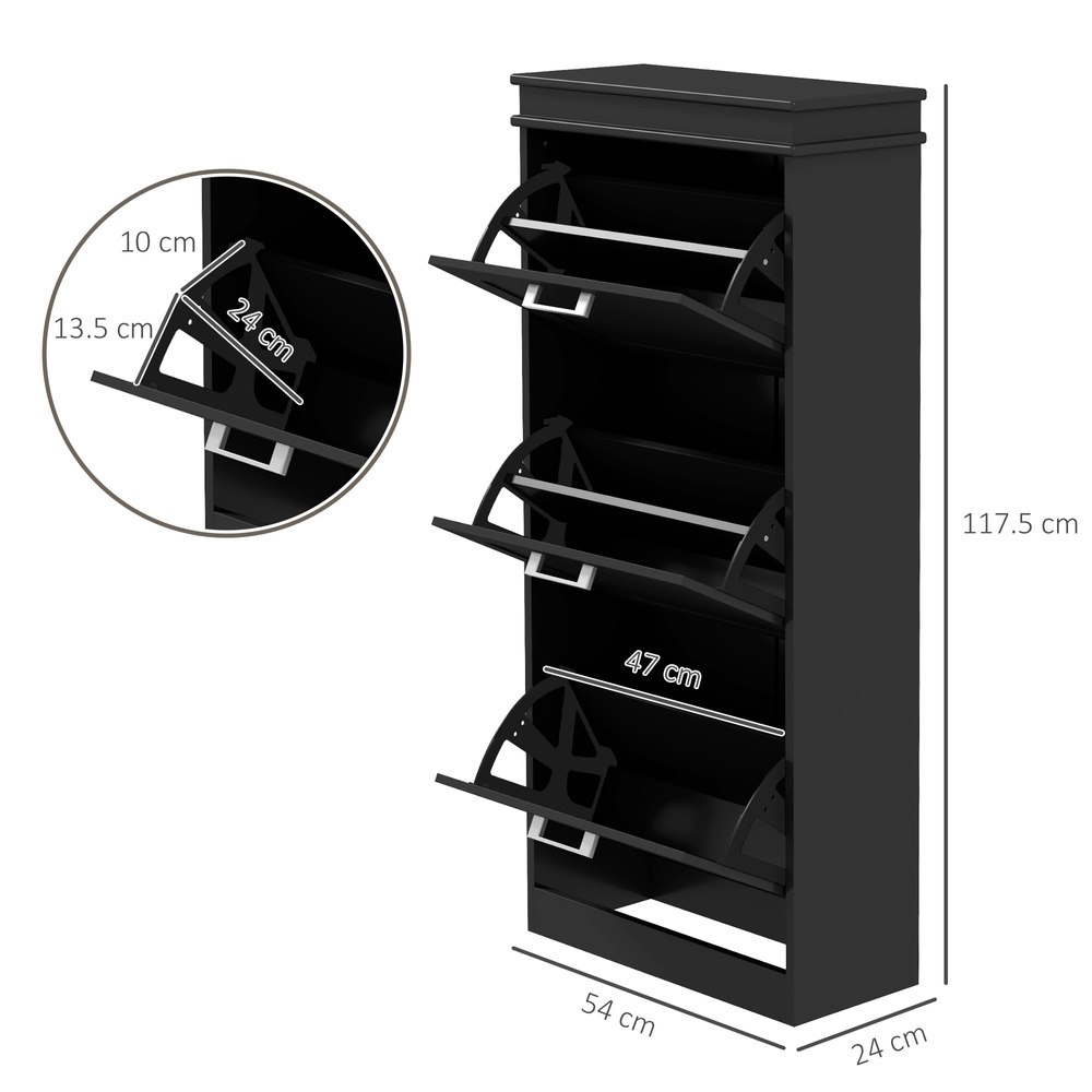 HOMCOM Three-Drawer Minimalistic Shoe Cabinet - Black
