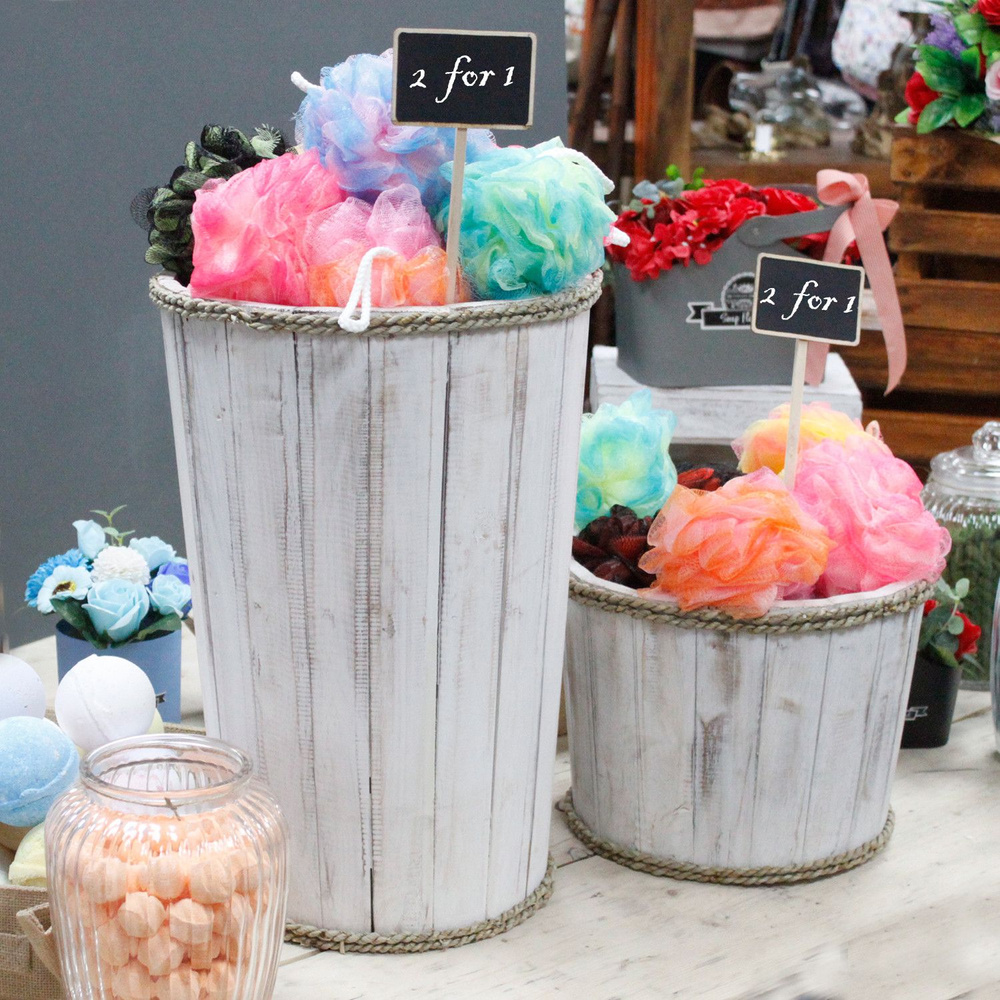 Small Wooden Storage Tub – Whitewash