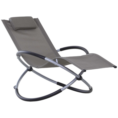 Outsunny Outdoor Orbital Lounger Zero Gravity Patio Chaise Sun Lounger Foldable Rocking Chair with Pillow, Grey