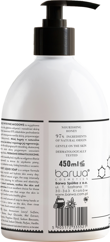 Barwa Pure Calm Nourishing Honey Liquid Soap 450ml