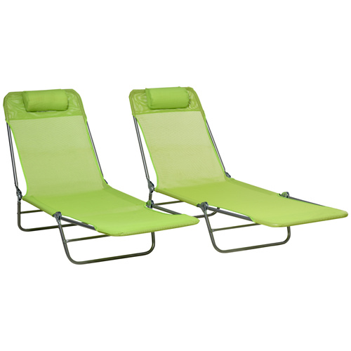 Outsunny Set of Two Steel Frame Sun Loungers, with Reclining Backs - Green