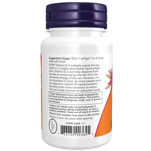Now Foods Vitamin D-3 400 IU Supports Immunity Bone and Muscle Health and Brain Function 180 Softgels