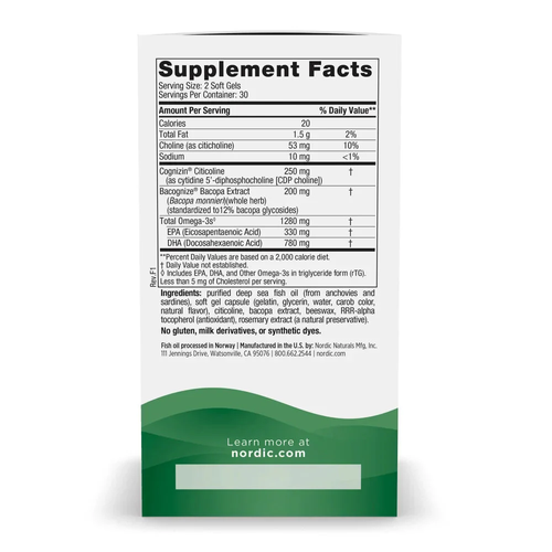 Nordic Naturals Focus Support Wyciąg z Bacopa Monnieri Wspiera Pamięć i Koncentrację 60 Kapsułek