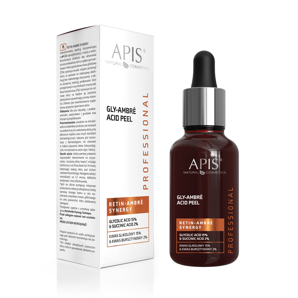 Apis Professional Retin Ambre Synergy Gly-Ambre Acid Peel Glycolic Acid 15% & Succinic Acid 2% for Mature Skin with Discolorations 30ml