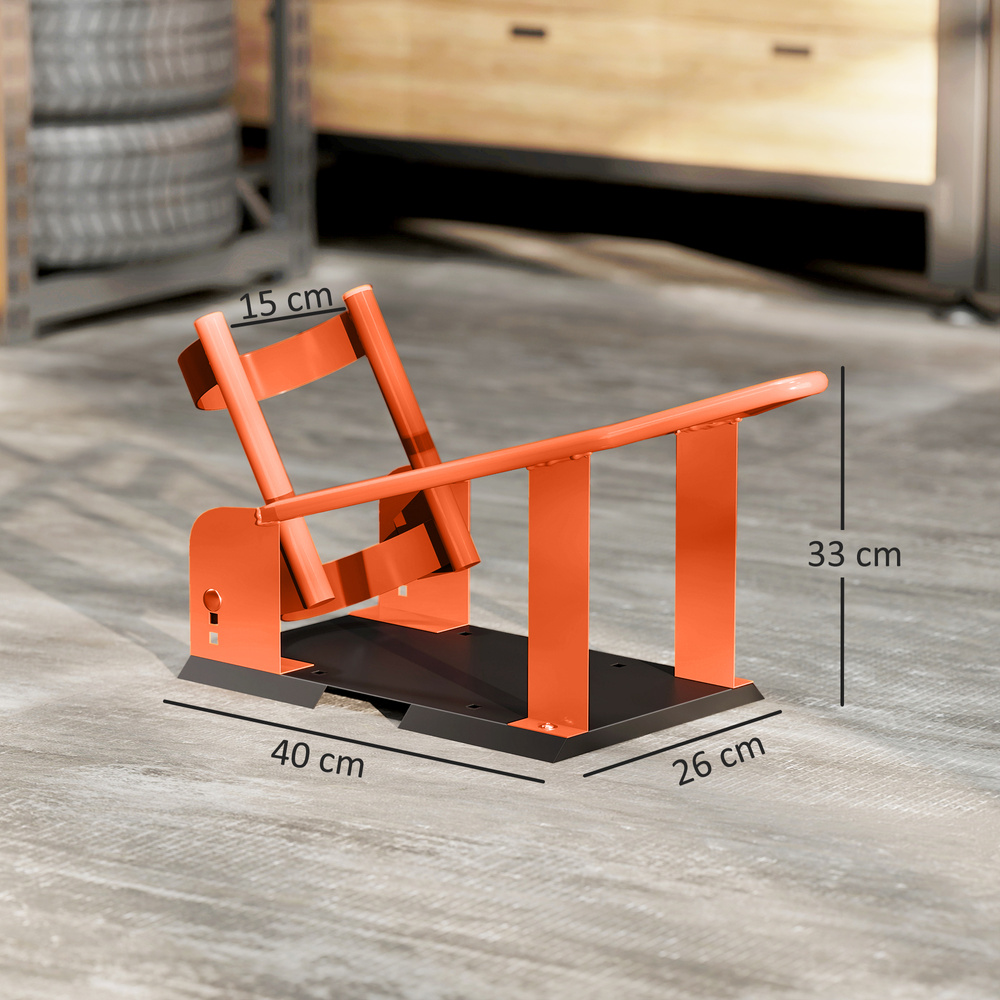 HOMCOM Motorcycle Wheel Chock, 816.5 kg Capacity Heavy Duty Steel Motorcycle Front Wheel Chock Holder with 3 Height Adjustable Holes, Fits 381-533.4 mm Wheels, Orange