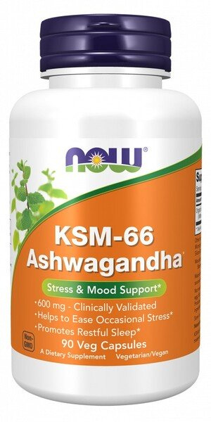 NOW Foods KSM-66 Ashwagandha Witania Ospała na Stres i Sen 90 Kapsułek