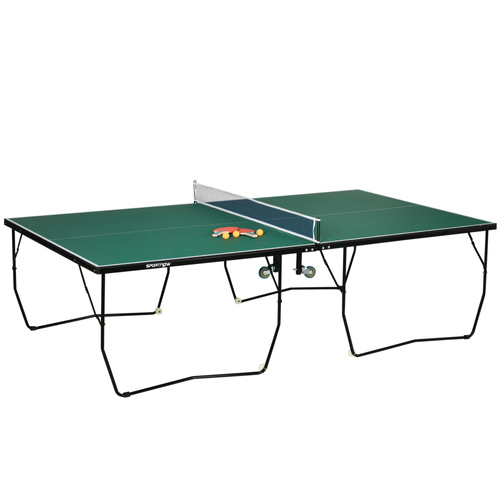 SPORTNOW 9FT Folding Tennis Table, with 8 Wheels, for Indoor Use, Green