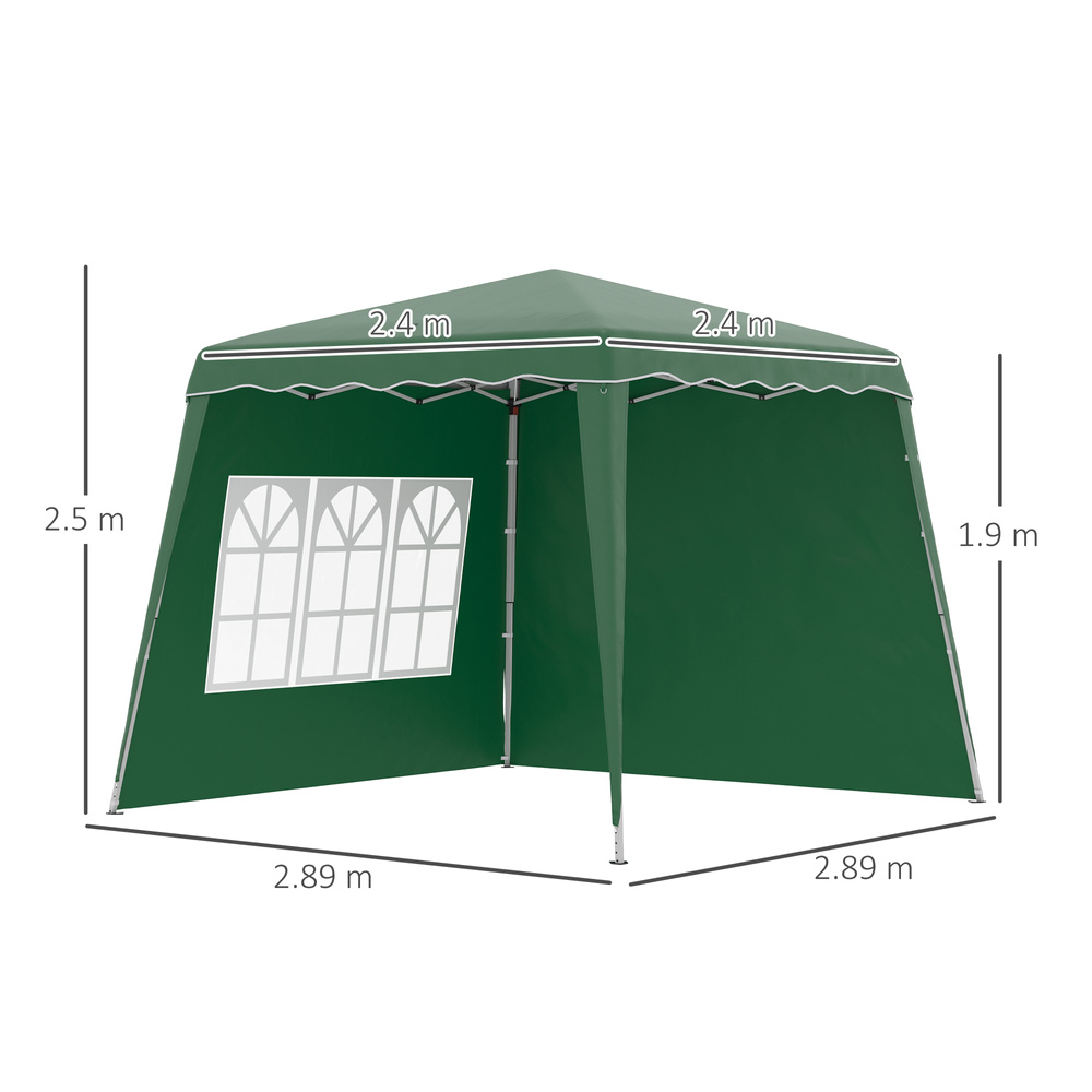 Outsunny 2.4 x 2.4m Two Wall Pop Up Gazebo - Green