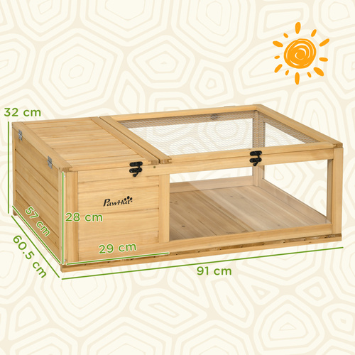 PawHut Tortoise House, Small Reptile Wooden House, with Mesh Roofs, Side Panels, for Turtles, Lizards, Geckos and Snakes