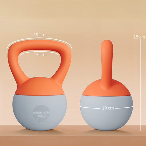 SPORTNOW 6KG Soft Kettlebell with Non-Slip Handle, for Home Gym, Weight Lifting, Strength Training, Orange/Grey