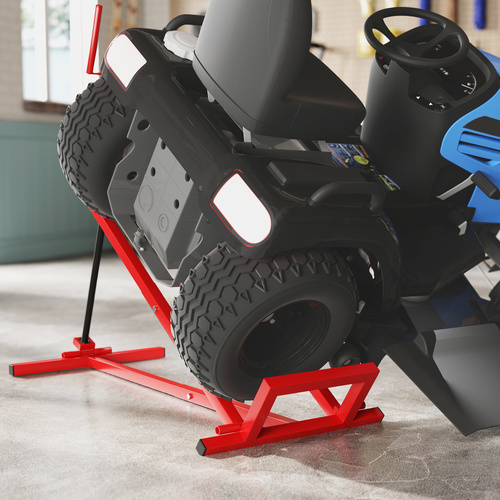 HOMCOM 400 kg Foldable Ride-On Mower Jack Lift, Adjustable Steel Lifting Device, for Lawn Mower, ATV, Red