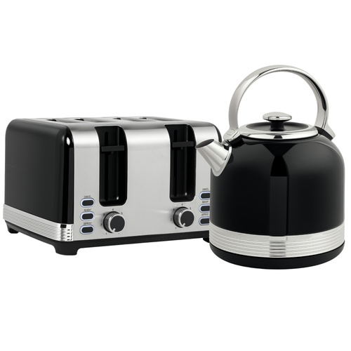 HOMCOM Polished Stainless Steel Kettle and Toaster Set - Black