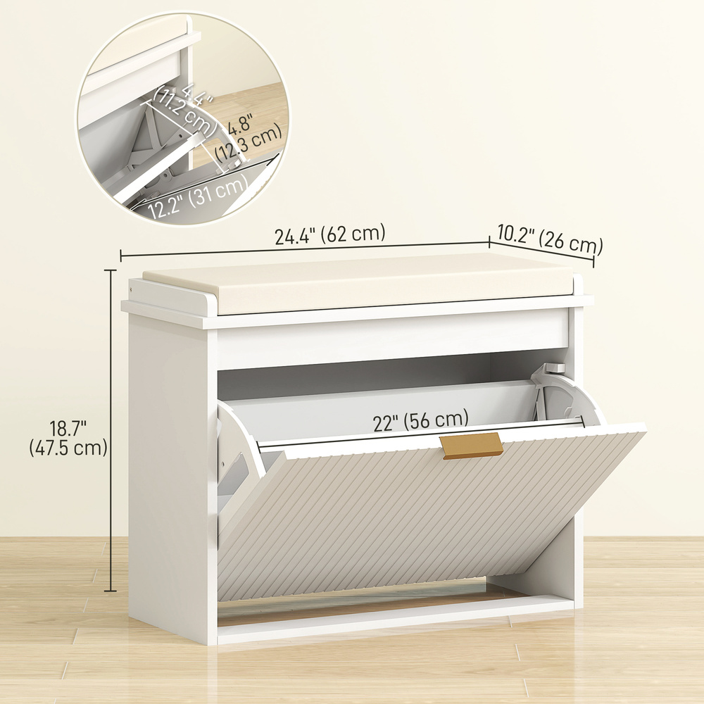 HOMCOM Elegant Six Shoe Bench, with Top Seat - White