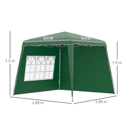 Outsunny 2.4 x 2.4m Two Wall Pop Up Gazebo - Green