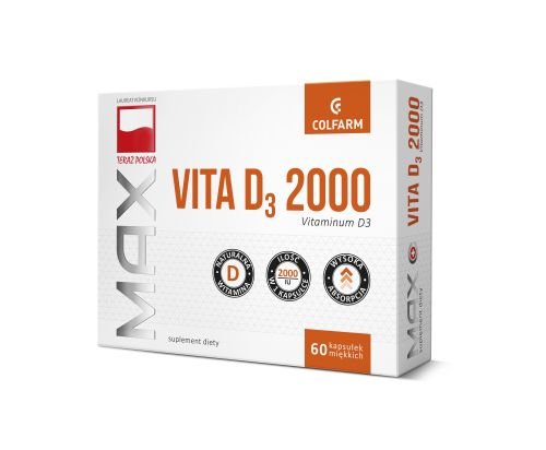 Colfarm Max Vita D3 2000 dla Prawidłowej Budowy Kości Zębów i Układu Odpornościowego 60 Tabletek 