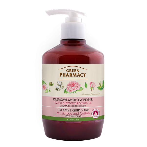 Green Pharmacy Creamy Rejuvenating Liquid Soap with Musk Rose and Cotton 460ml