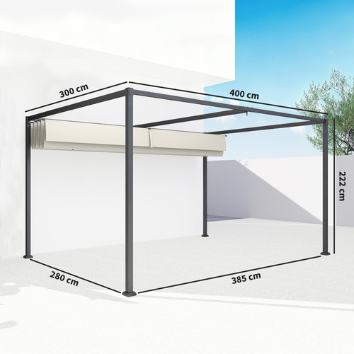 Outsunny 4 x 3(m) Metal Pergola with Retractable Roof, Garden Gazebo Canopy Shelter for Outdoor, Patio, Cream White