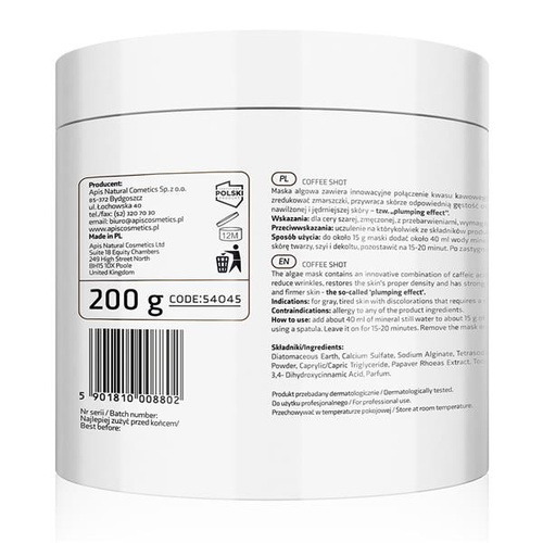 Apis Professional Coffee Shot Biorevitalizing Algae Mask with Caffeic Acid and Arabica Coffee Beans 200g