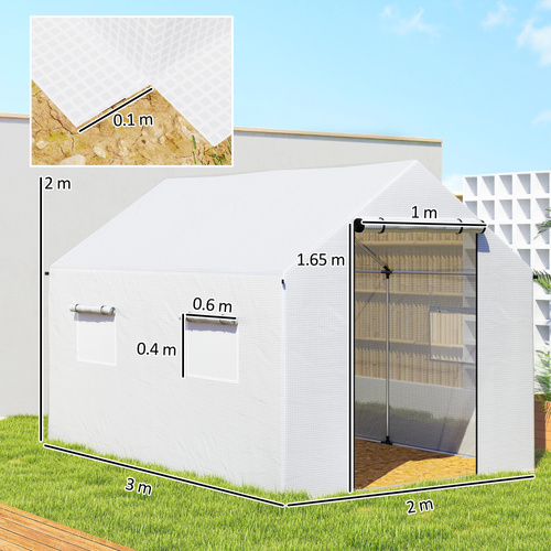 Outsunny Polyethylene Walk-in Polytunnel Greenhouse with Roll-up door and UV-resistant plastic cover, 2 x 3(m), White