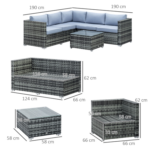 Outsunny Four-Piece Rattan Sofa Set - Grey