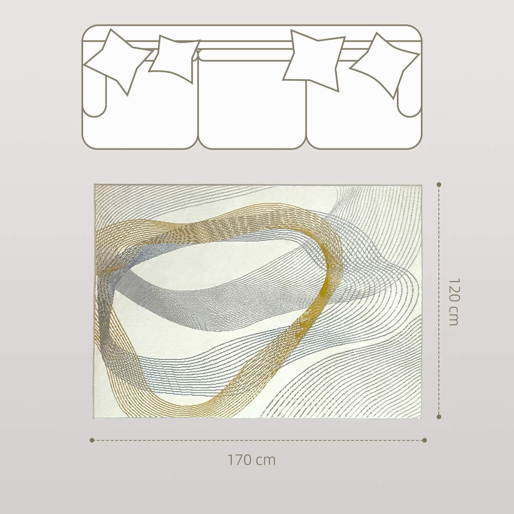 HOMCOM Modern Area Rug, Machine Washable Rug, Allergy-Friendly Floor Carpet for Living Room, Bedroom, Dining Room, Home Office, 170 x 120 cm, Cream White