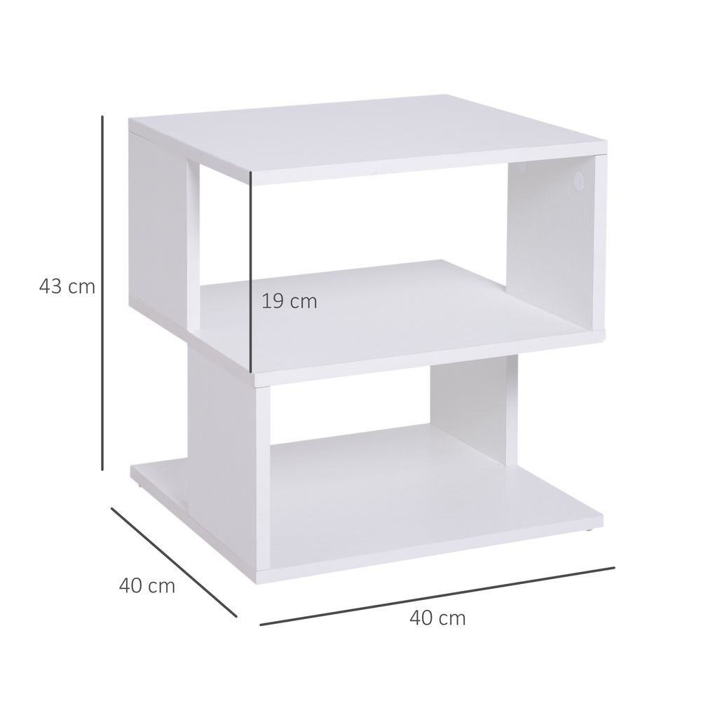 HOMCOM Side Table, Square Coffee Table, Modern End Table with 2 Tier Storage Shelves for Living Room, Bedroom, White