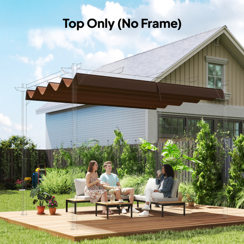 Outsunny Pergola Cover Roof, 2.86 x 2.45 m Retractable Sun Shade Top for 3 x 2m Pergola Frame, UV30+ Protected, Coffee