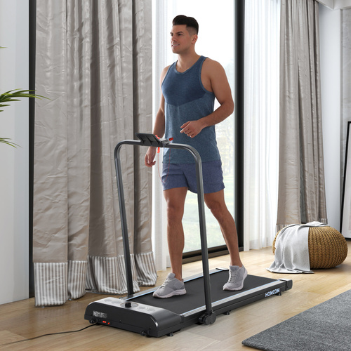 HOMCOM Foldable Walking Treadmill, with LED Display and Wheels, for Home, Office, Gym, Blue