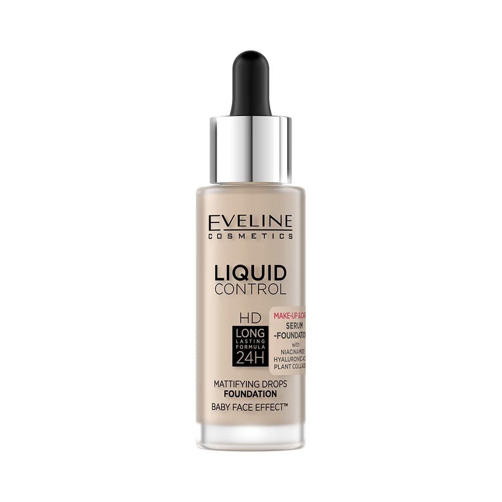 Eveline Liquid Control Mattifying Drops HD Face Foundation with Niacydamide 010 Light Beige 32ml