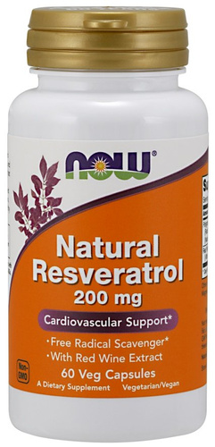 Now Foods Natural Resveratrol with Red Wine Extract 200mg Wspiera Zdrowie Serca 60 Kapsułek