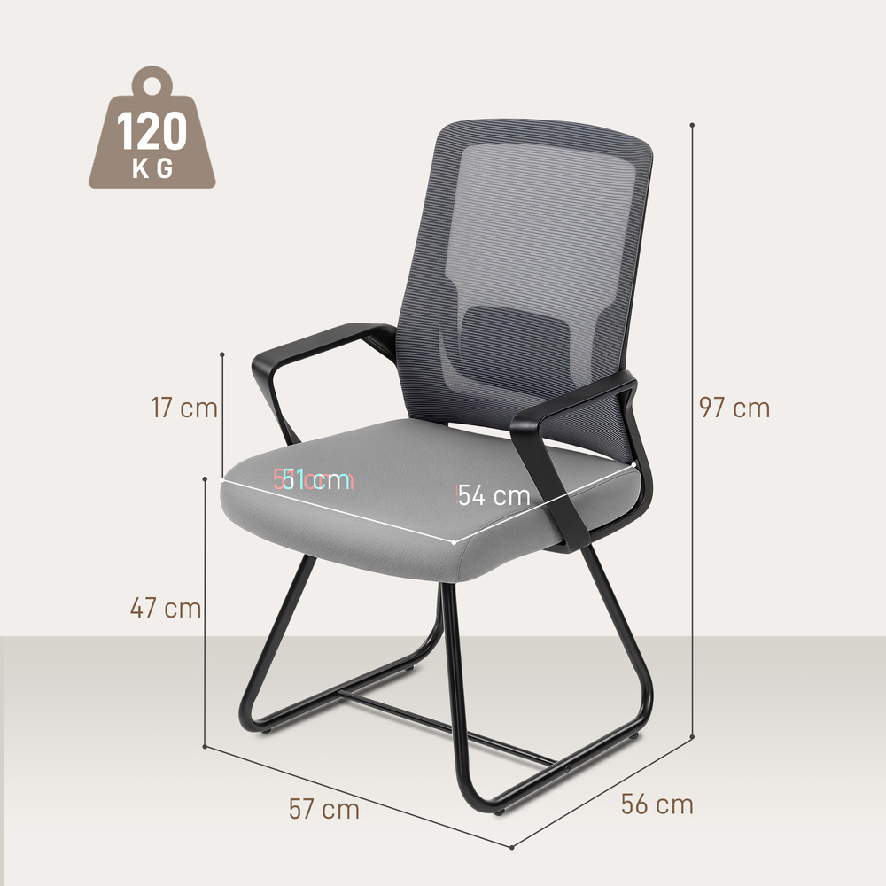 HOMCOM Desk Chair No Wheels, Office Chair with Mesh Back, Lumbar Support, Metal Base for Waiting Room, Conference Room, Dark Grey