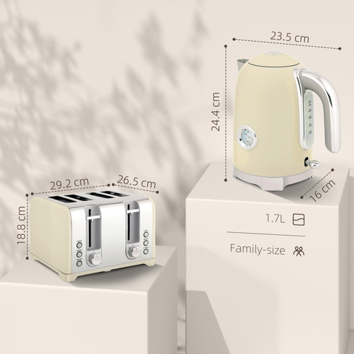 HOMCOM Retro 3000W Kettle and Toaster Set - Cream