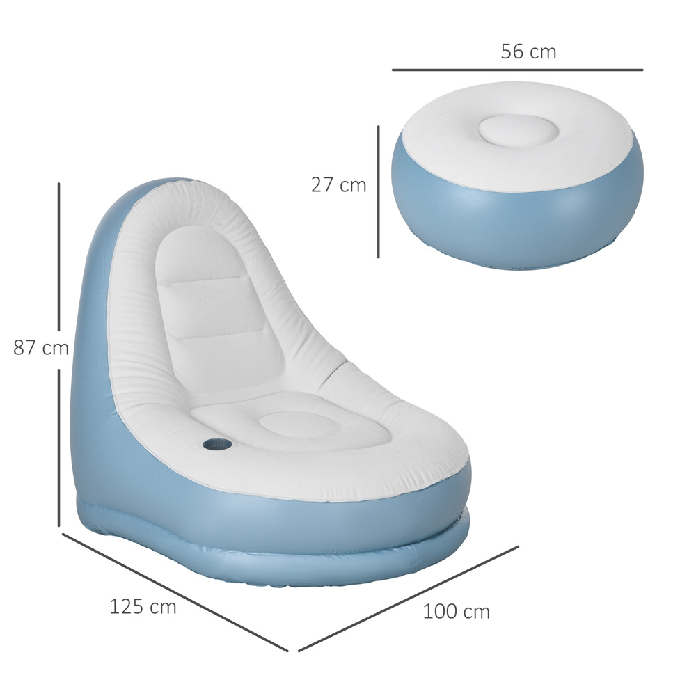 Outsunny Inflatable Tub Chair and Footstool - Blue/White
