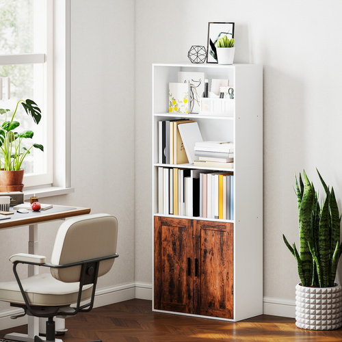 HOMCOM 5-Tier Bookcase with Adjustable Shelf - Rustic Brown