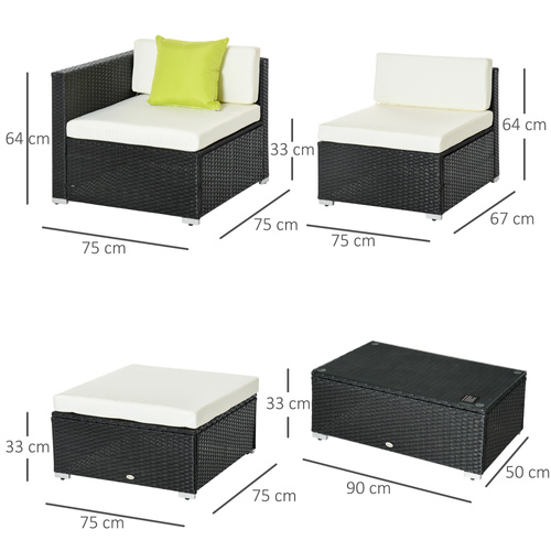 Outsunny White Rattan Garden Furniture 4-Seater Outdoor Sofa Set with Coffee Table - White
