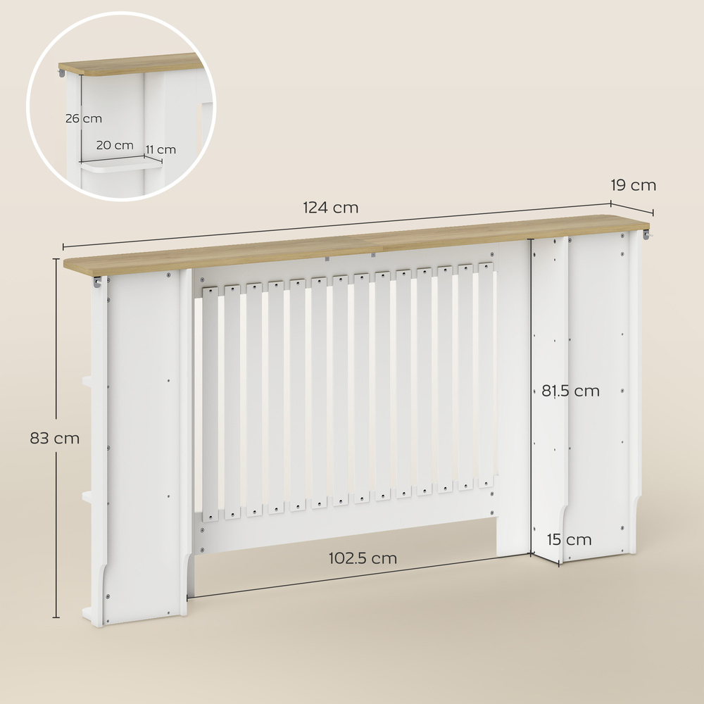 HOMCOM Radiator Cover with Open Storage Shelves, Vertical Slatted Cabinet Shelf Heater Cover for Living Room, Hallway, Large, White (H: 83 / W: 152 / D: 19 cm)