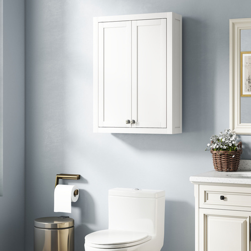 HOMCOM Bathroom Wall Cabinet with Adjustable Shelves - White