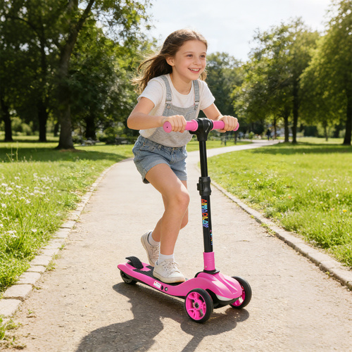 AIYAPLAY Three-Wheel Foldable Electric Scooter for Kids Aged 6-10 Years, Pink