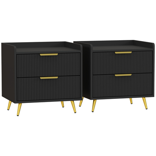 HOMCOM Elegant Two-Drawer Bedside Table Set of 2 - Black