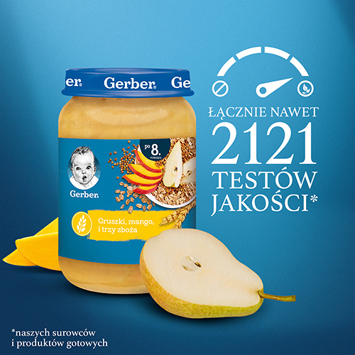 Gerber Pears Mango and Three Cereals for Babies from 8 Months of Age 190g