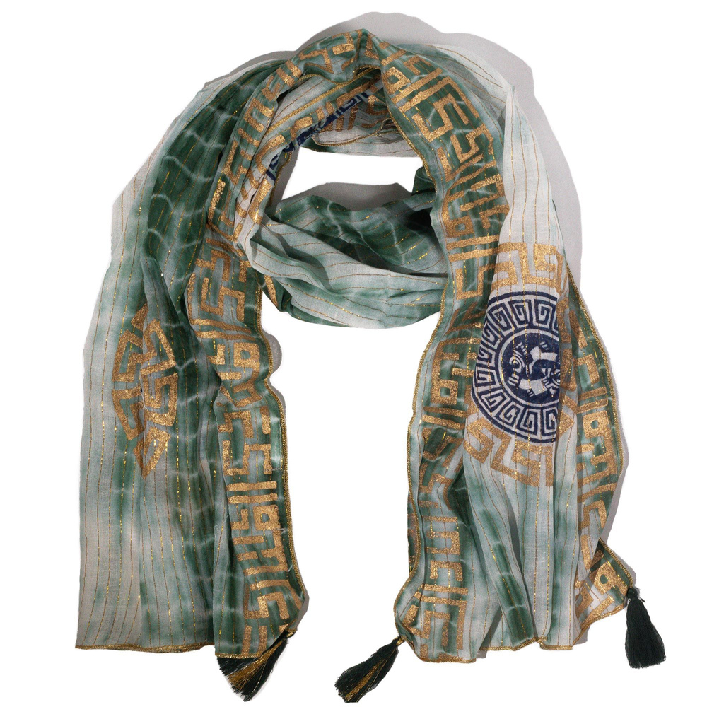Nomad Sari Summer Marbella Print Scarf - Green with Gold (180x50cm)