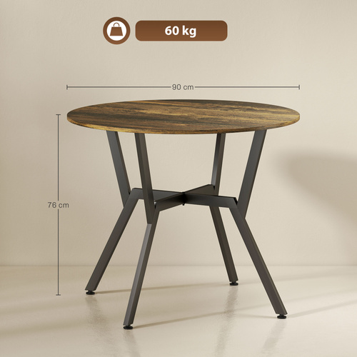 HOMCOM Dining Table, Round Kitchen Table with Black Legs, Anti-slip Foot Pads for Living Room, Dining Room 90 x 76 cm, Rustic Brown