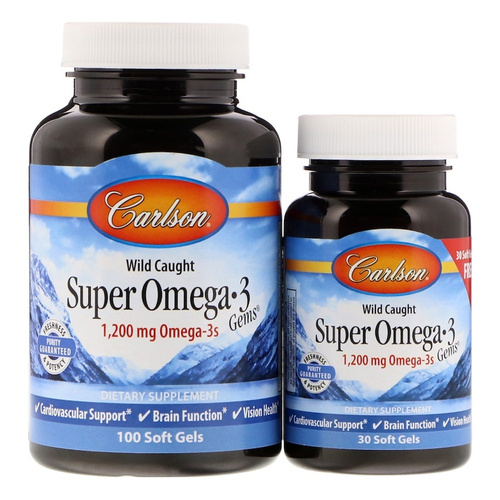 Carlson Labs Wild Caught Super Omega-3 Gems Fish Oil Softgels, 1200mg 100 + 30 softgels