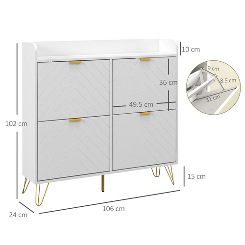 HOMCOM Narrow Shoe Storage Cabinet, Slim Shoe Cupboard with 4 Flip Drawers, Adjustable Shelf, Shoe Rack for 16 Pairs of Shoes