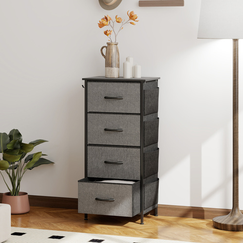 HOMCOM Chest of Four Fabric Drawers - Charcoal Grey